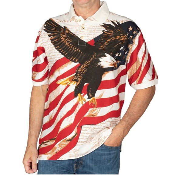 American Summer Men’s Eagle Patriotic Flag 100% Cotton Polo Shirt Size Large NWT - Picture 1 of 5